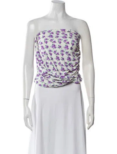 Pre-owned Magda Butrym Floral Print Strapless Top In White