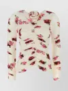 Magda Butrym Cream Printed Stretch Cupro Top