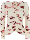 Magda Butrym Cream Printed Stretch Cupro Top In White