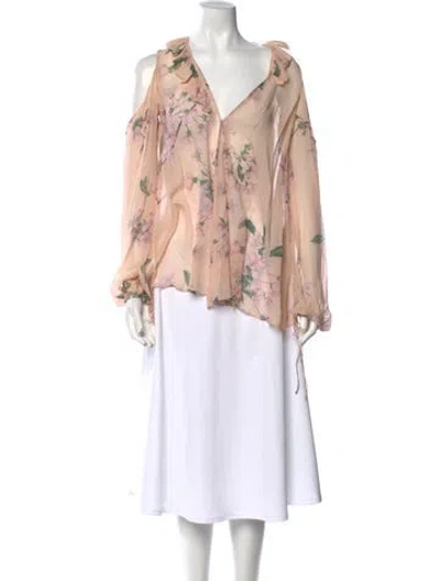 Pre-owned Magda Butrym Floral Print V-neck Blouse In Multi