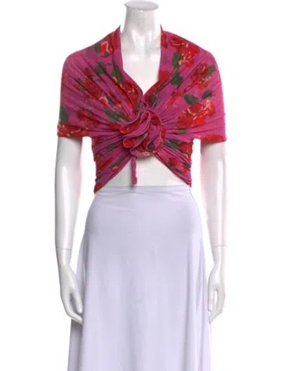 Pre-owned Magda Butrym Floral Print V-neck Crop Top In Pink