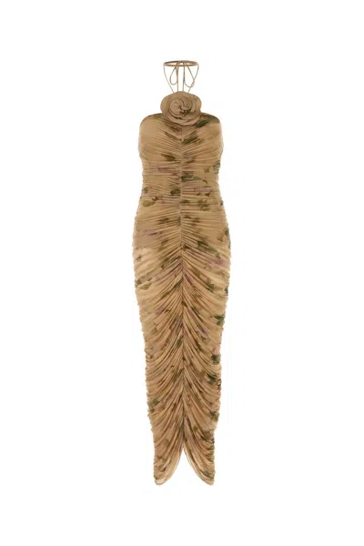 Magda Butrym Floral Printed Stretch Mesh Mini Dress In Brown