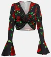 Magda Butrym Floral Ruched Crop Top In Black Print
