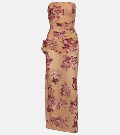 MAGDA BUTRYM FLORAL RUCHED CUPRO MIDI DRESS