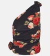 Magda Butrym Draped Printed Jersey One Shoulder Top In Black