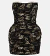 Magda Butrym Strapless Ruched Silk Mini Dress In Black Print