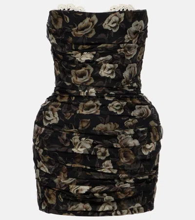 MAGDA BUTRYM FLORAL RUCHED SILK MINIDRESS