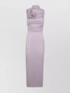 Magda Butrym Floral Ruched Sleeveless Dress Slit In Pink