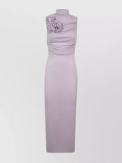 MAGDA BUTRYM FLORAL RUCHED SLEEVELESS DRESS SLIT