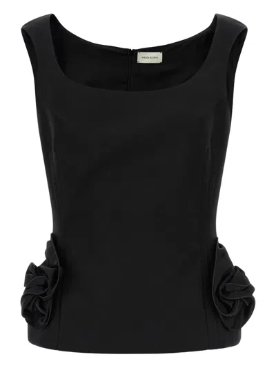 Magda Butrym Sleeveless Square Neck Floral Detail Top In Black