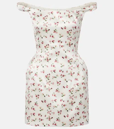 Magda Butrym Floral Silk Satin Minidress In White