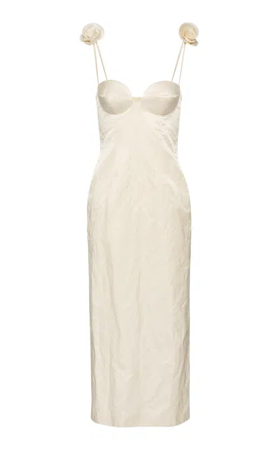 Magda Butrym Floral Straps Cotton Midi Dress In Ivory
