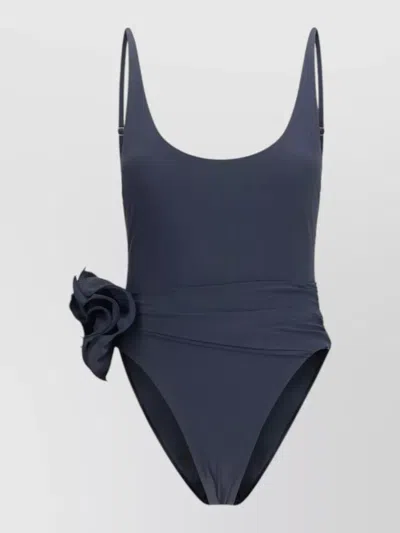 Magda Butrym Floral Waistline Onepiece Swimsuit Ruffle Straps In Blue