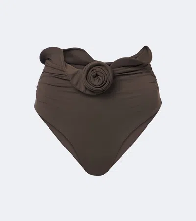 Magda Butrym Floral-appliqué Bikini Bottoms In Brown