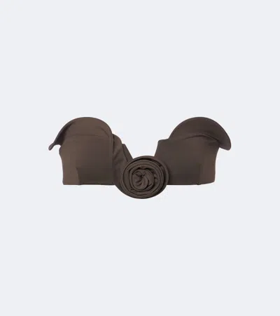 Magda Butrym Floral-appliqué Bikini Top In Brown