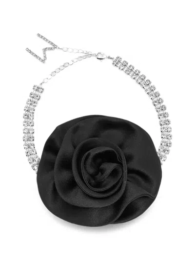Pre-owned Magda Butrym Floral-appliqué Crystal-embellished Choker In Silver