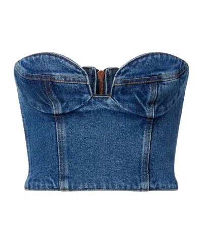 Magda Butrym Floral-appliqué Denim Bustier Top In Blue