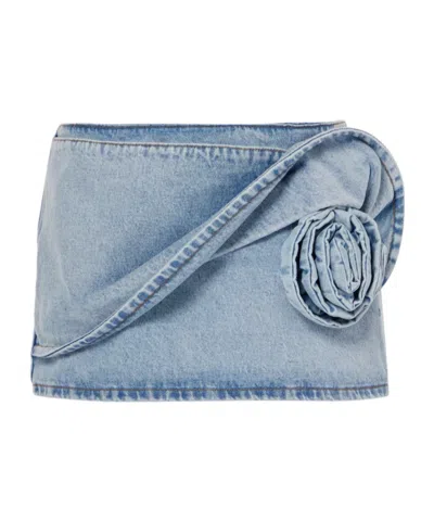 Magda Butrym Floral-appliqué Denim Miniskirt In Blue