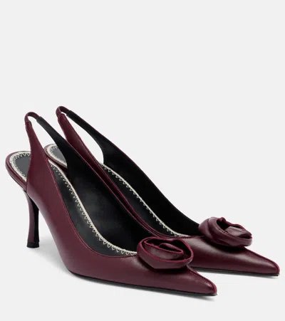 Magda Butrym Floral-appliqué Leather Slingback Pumps In Burgundy