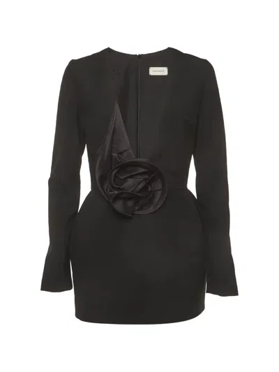Pre-owned Magda Butrym Floral-appliqué Mini Dress In Black