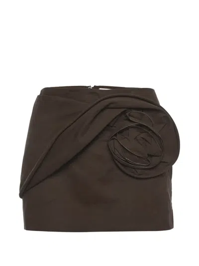 Pre-owned Magda Butrym Floral-appliqué Mini Skirt In Brown