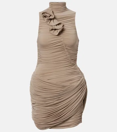 Magda Butrym Floral-appliqué Ruched Minidress In Multi