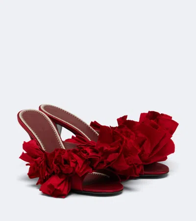 Magda Butrym Floral-applique Satin Mules In Red