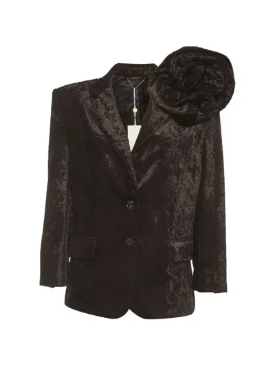 Pre-owned Magda Butrym Floral-appliqué Single-breasted Blazer In Brown