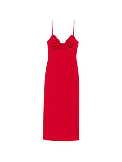 Magda Butrym Floral-applique Spaghetti-strap Midi Dress In Red