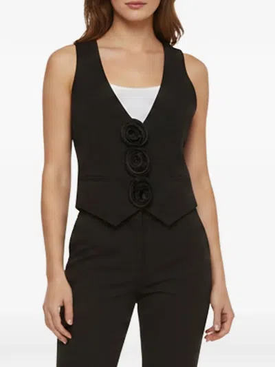 Pre-owned Magda Butrym Floral-appliqué V-neck Vest In Black