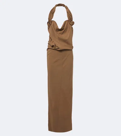 Magda Butrym Floral-applique Wool-blend Gown In Beige