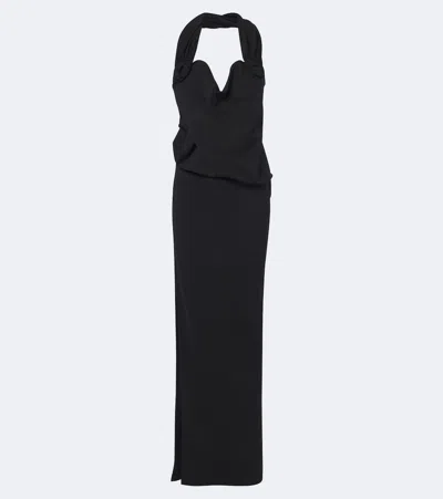Magda Butrym Floral-appliqué Wool-blend Gown In Black