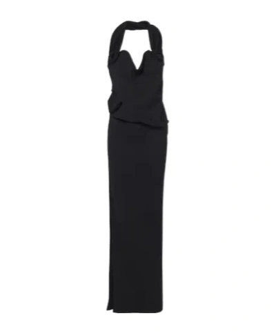 Magda Butrym Floral-appliqué Wool-blend Gown In Black