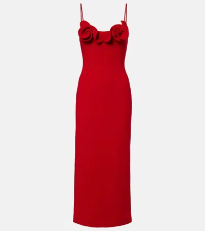Magda Butrym Floral-appliqué Wool-blend Midi Dress In Red