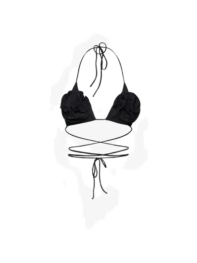 Magda Butrym Floral-appliqué Wrap-around Bikini Top In Black