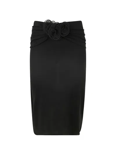 Magda Butrym Embellished Floral High-waisted Ruched Midi Skirt In Black