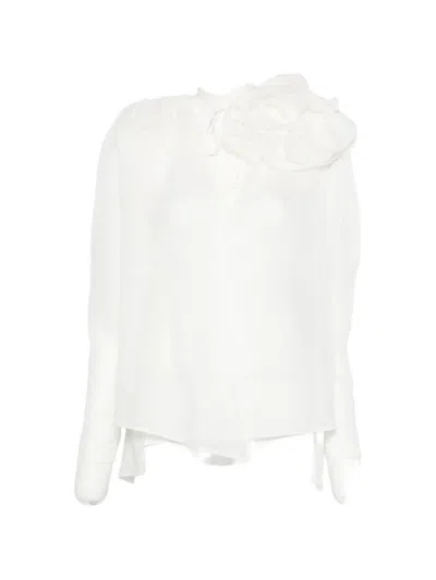 Magda Butrym Floral-embroidered Ruffled Blouse In White