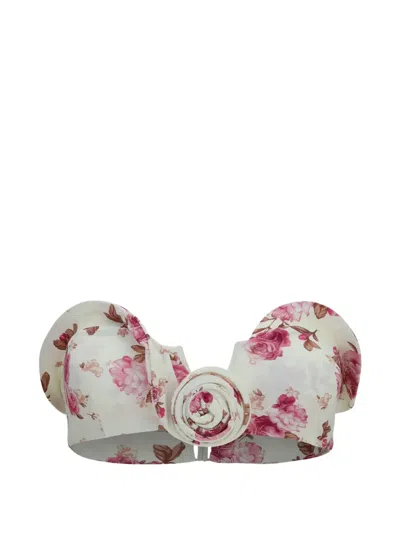 Magda Butrym Floral-print 3d-flower Bikini Top In Gray