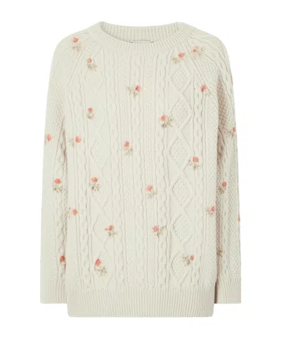Magda Butrym Floral-print Cable-knit Wool And Cashmere-blend Sweater In Neutral