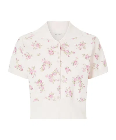 Magda Butrym Floral-print Cotton Polo Shirt In Neutral