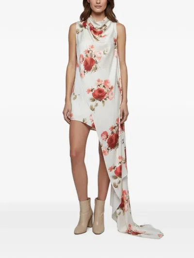 Pre-owned Magda Butrym Floral-print Draped Dress In Neutrals