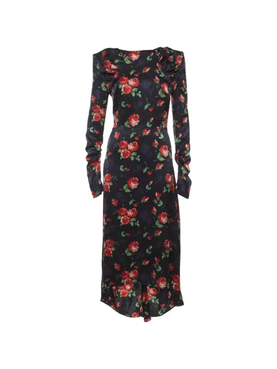 Pre-owned Magda Butrym Floral-print Jacquard Midi Dress In Black