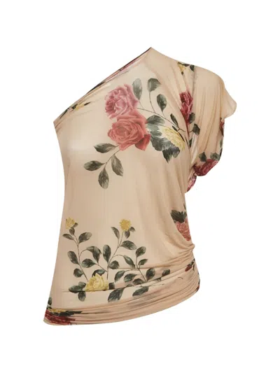 Pre-owned Magda Butrym Floral-print One-shoulder Top In Neutrals