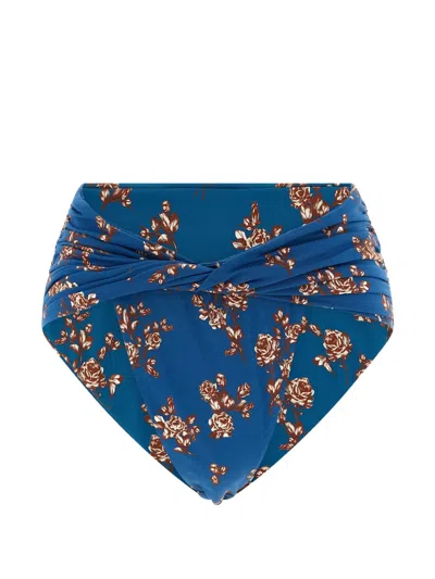 Magda Butrym High Waist Floral Bikini Briefs Ruched In Blue