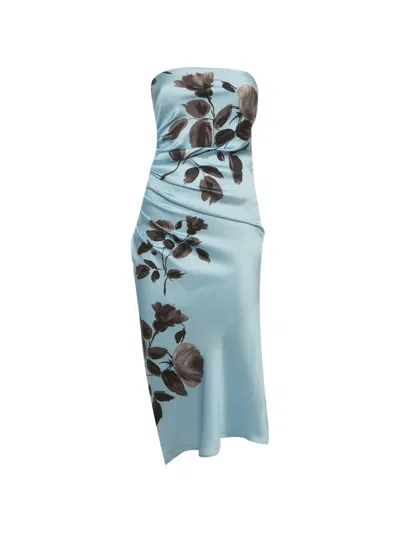 Pre-owned Magda Butrym Floral-print Ruched Midi Dress In Blue