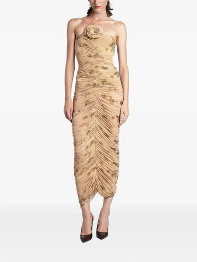 Magda Butrym Floral-print Ruched Midi Dress In Brown