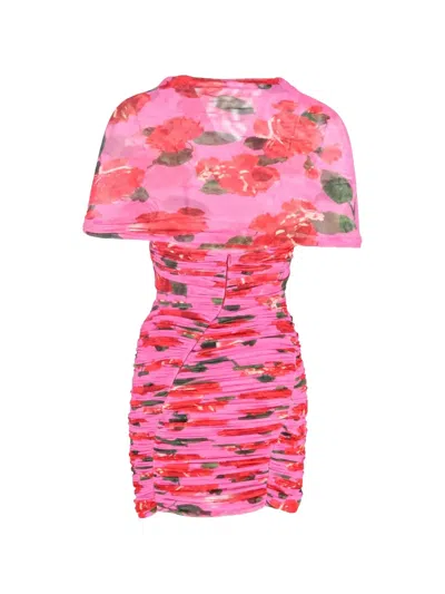 Pre-owned Magda Butrym Floral-print Ruched Mini Dress In Pink