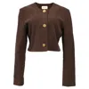 Magda Butrym Flow-embellished Button Crop Blazer In Brown Cotton In Brown