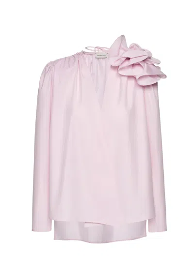 Magda Butrym Flower Applique Blouse With Detachable Shoulder Pads In Pink