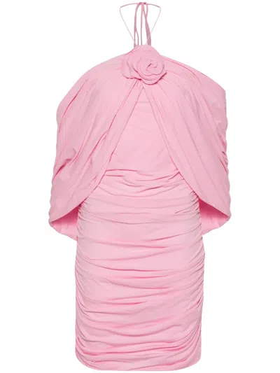 Magda Butrym Women Mini Pink Dress With Cape And Rose Patch In Stretch Polyamide Woman